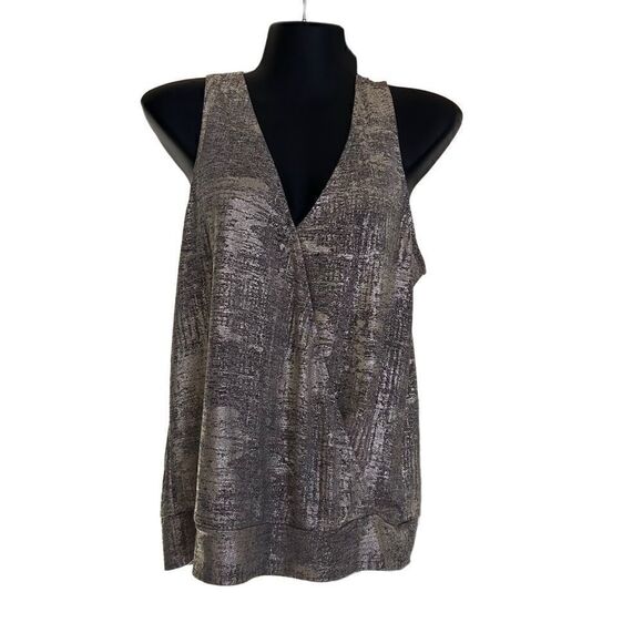 ANTHROPOLOGIE gold Sabrina shimmer Wrap tank top blouse sleeveless women’s M - Picture 2 of 9